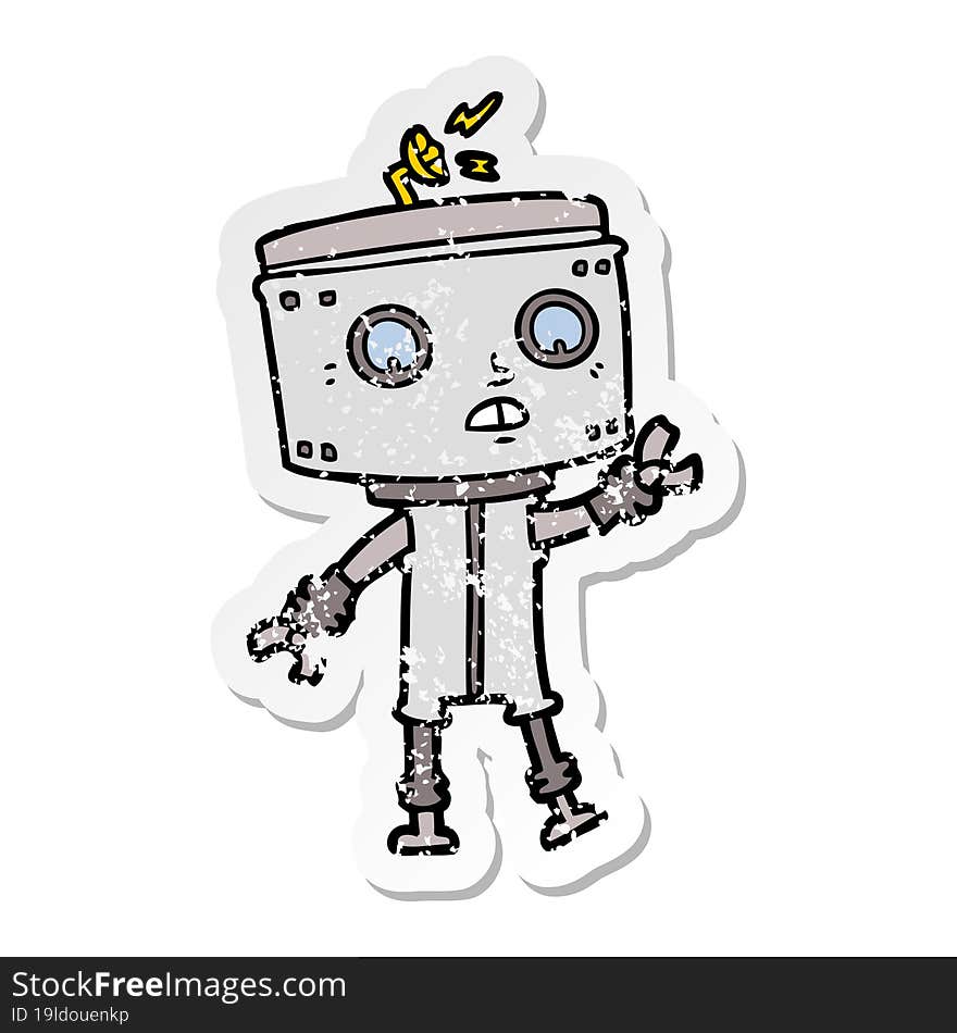 distressed sticker of a cartoon robot