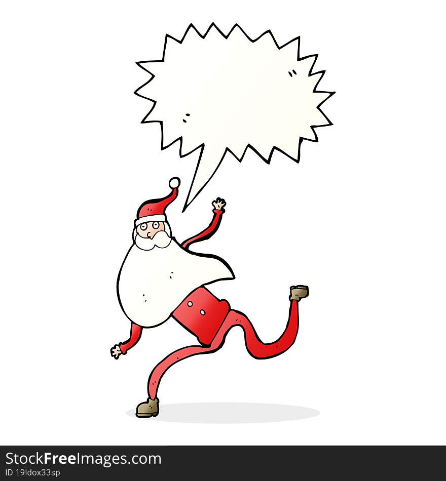 cartoon running santa with speech bubble