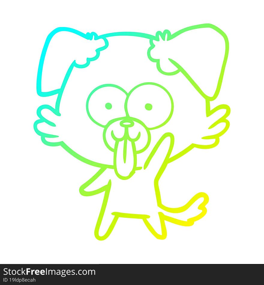 cold gradient line drawing of a cartoon dog with tongue sticking out