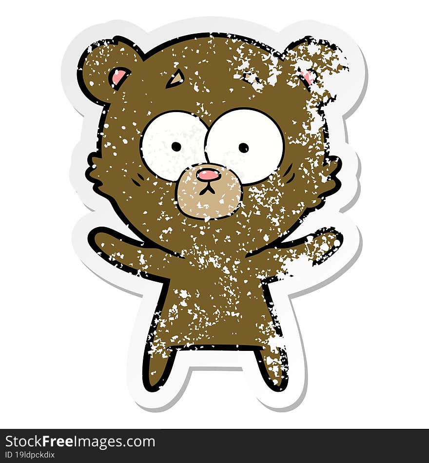 distressed sticker of a surprised bear cartoon