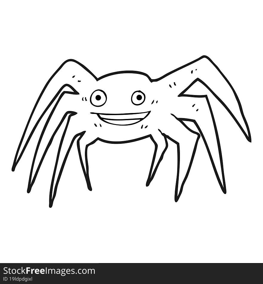 freehand drawn black and white cartoon happy spider