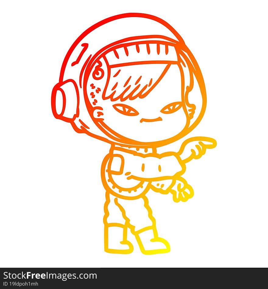 Warm Gradient Line Drawing Cartoon Astronaut Woman