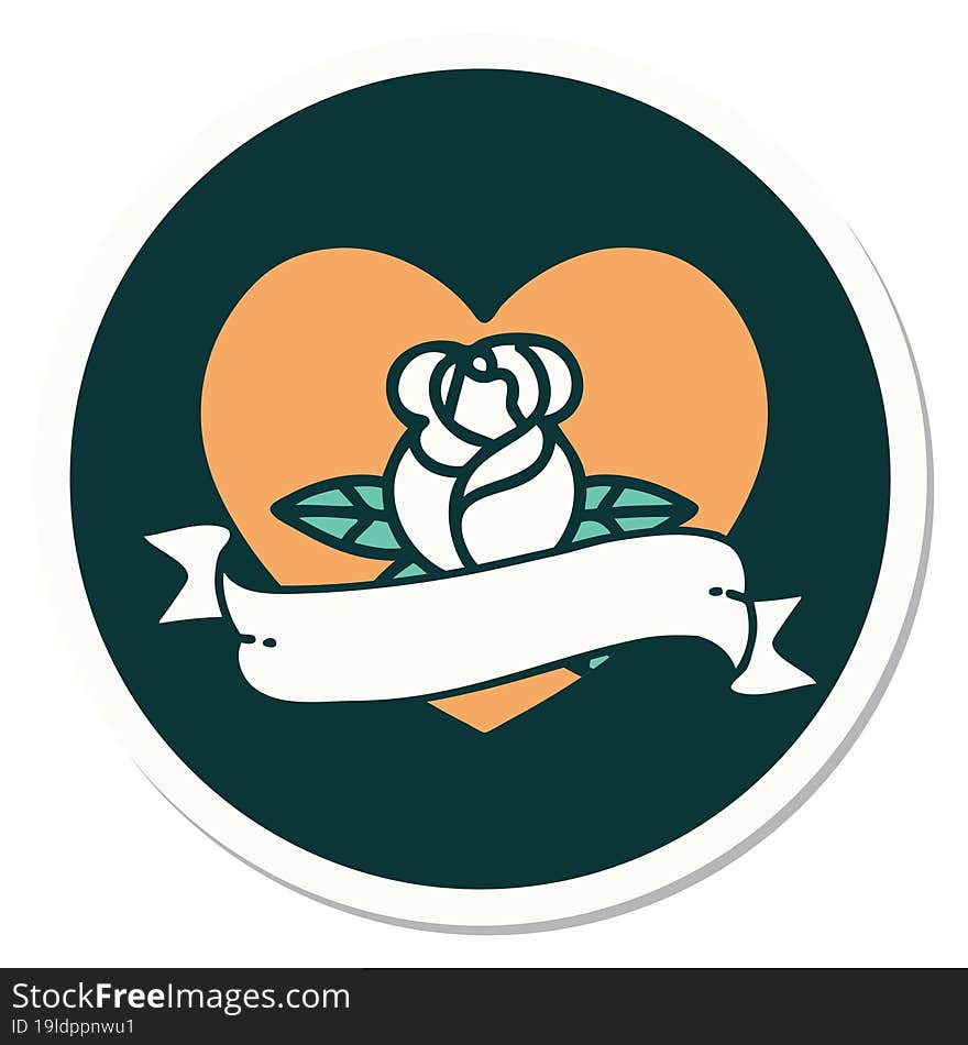 Tattoo Style Sticker Of A Heart Rose And Banner