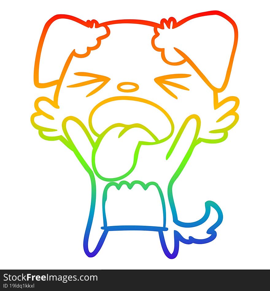 rainbow gradient line drawing of a cartoon disgusted dog