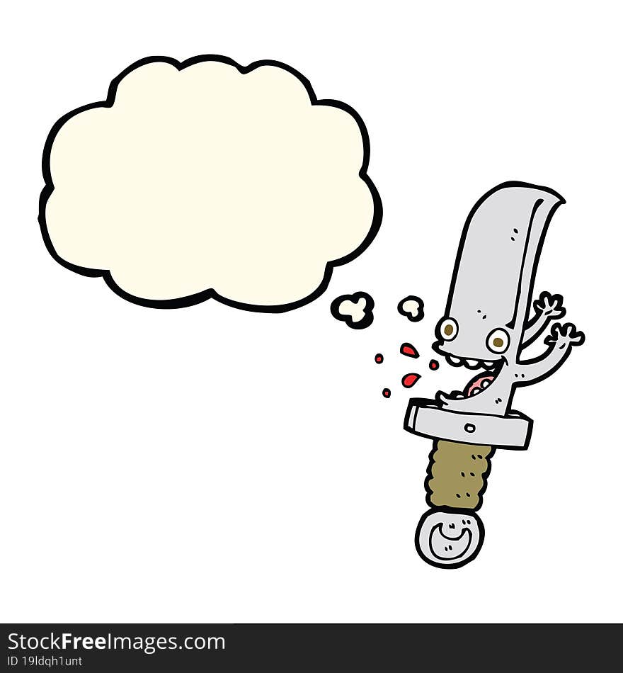 crazy knife cartoon character with thought bubble