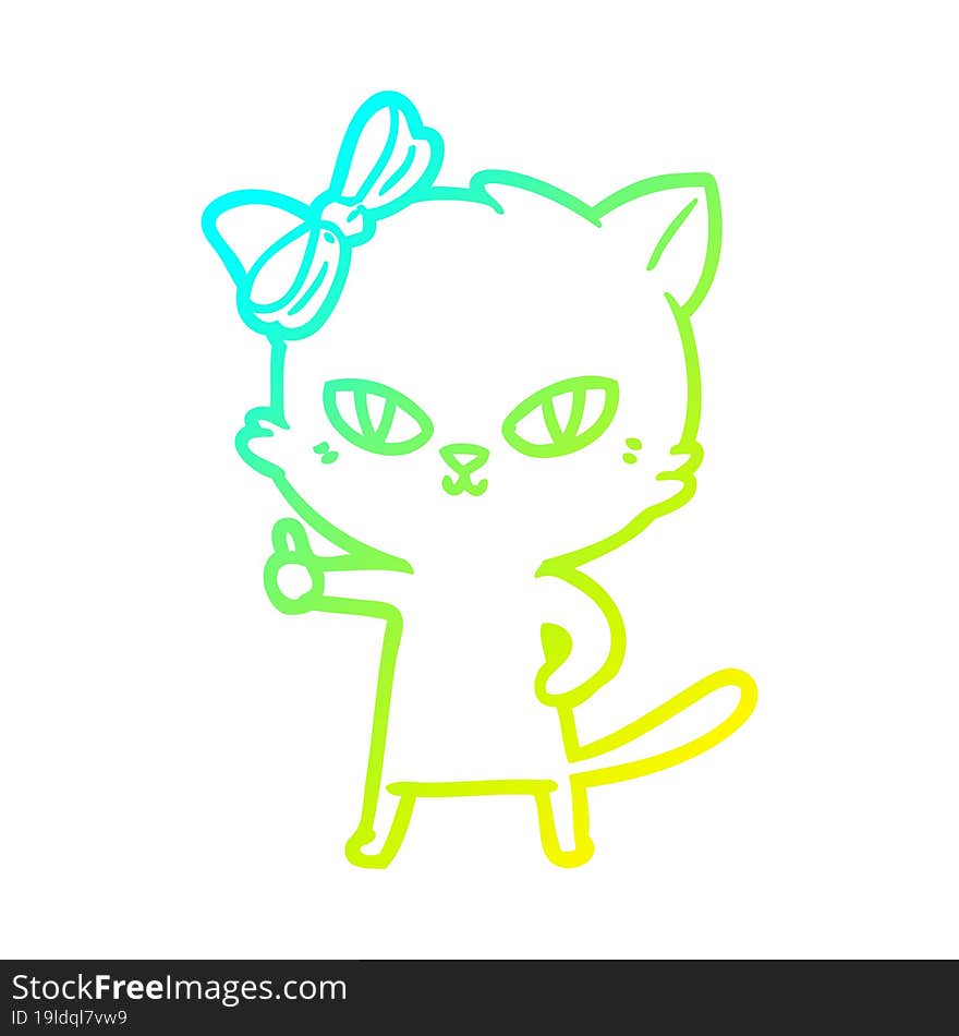 cold gradient line drawing cute cartoon cat giving thumbs up symbol