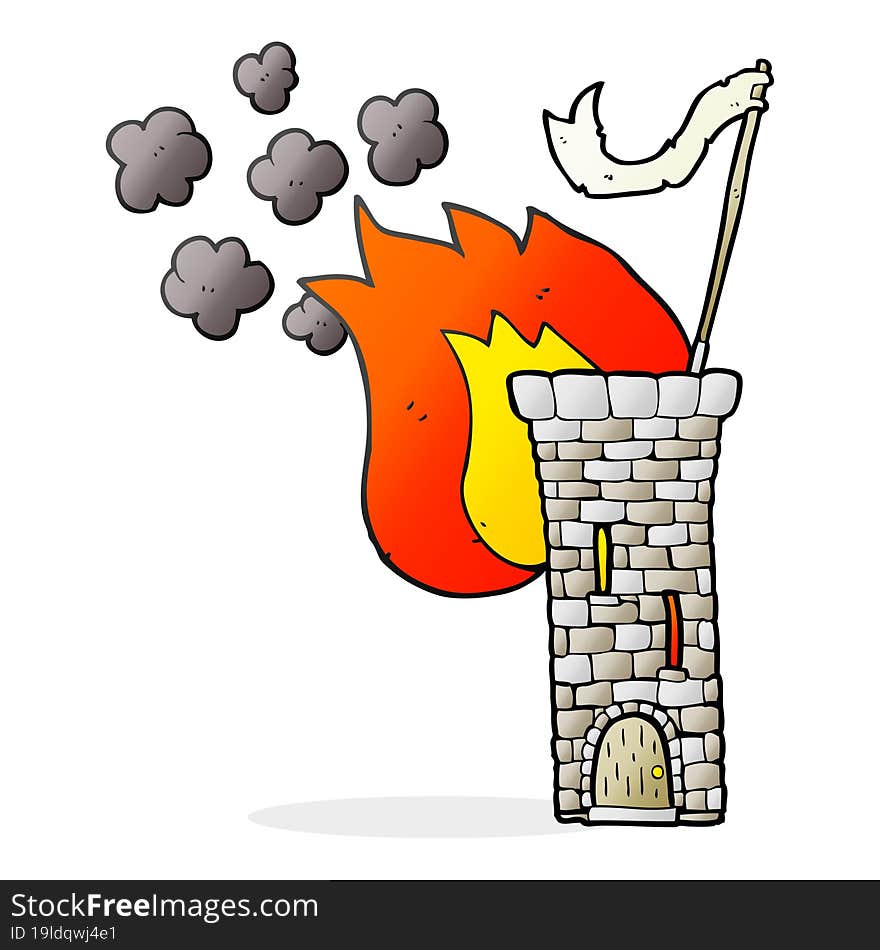 Cartoon Old Castle Tower Waving White Flag