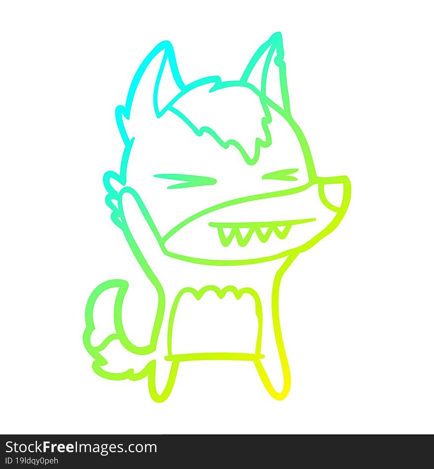 cold gradient line drawing of a angry wolf cartoon