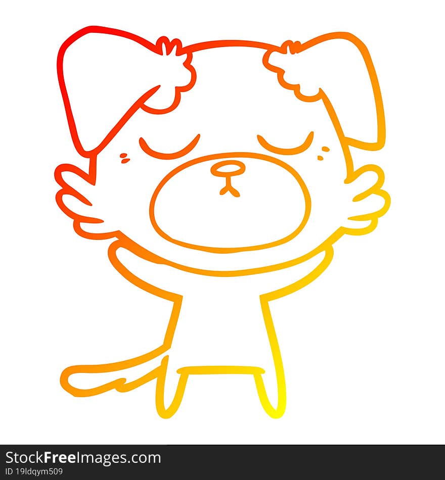 warm gradient line drawing of a cute cartoon dog