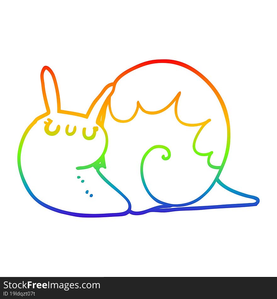 rainbow gradient line drawing of a cute cartoon snail