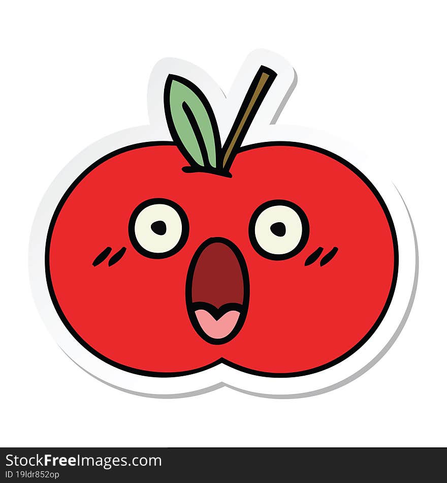 Sticker Of A Cute Cartoon Red Apple