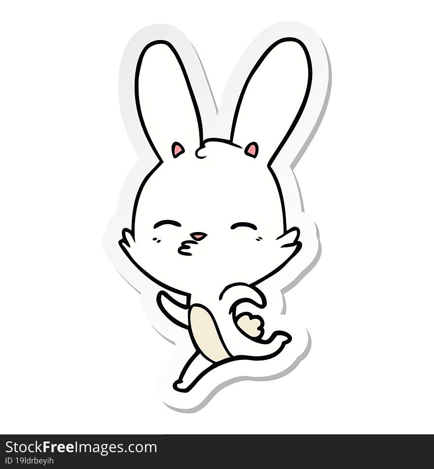 Sticker Of A Running Bunny Cartoon