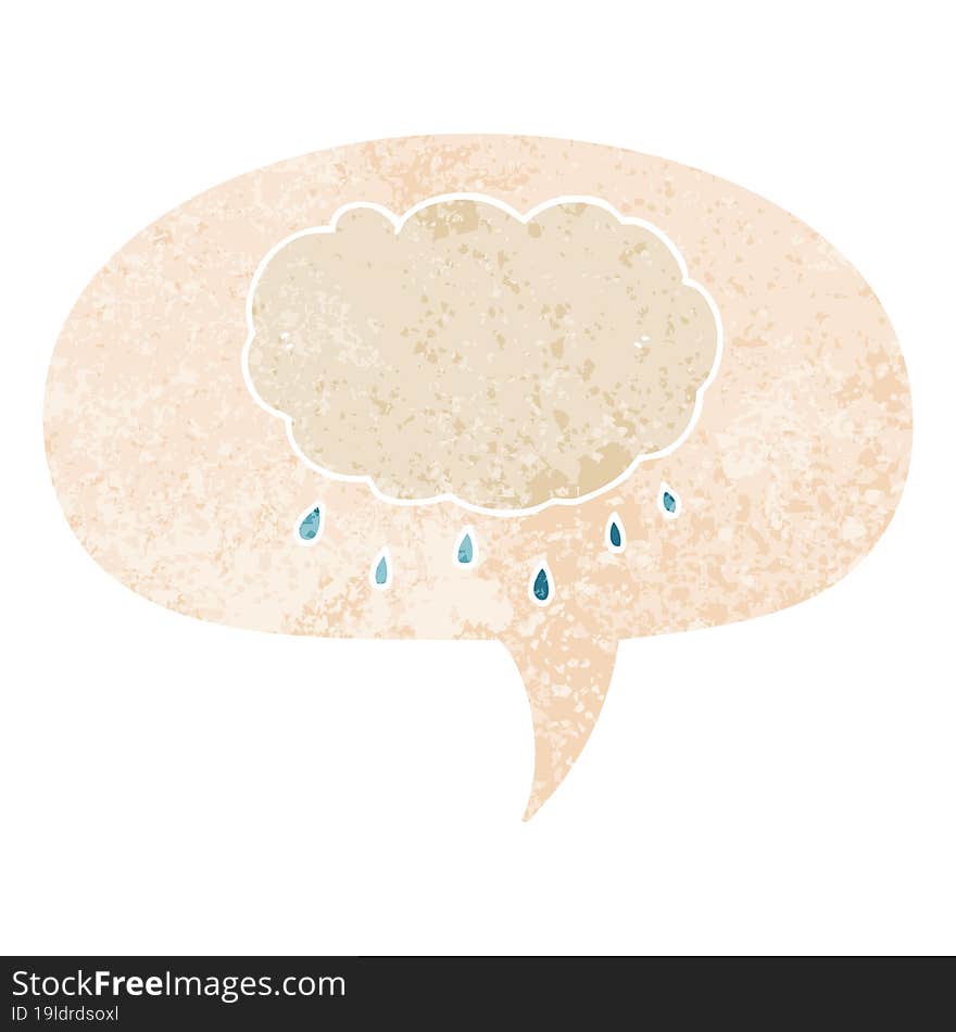 cartoon rain cloud and speech bubble in retro textured style