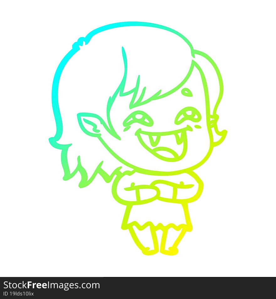 cold gradient line drawing of a cartoon laughing vampire girl