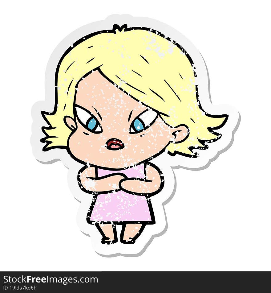 Distressed Sticker Of A Cartoon Stressed Woman