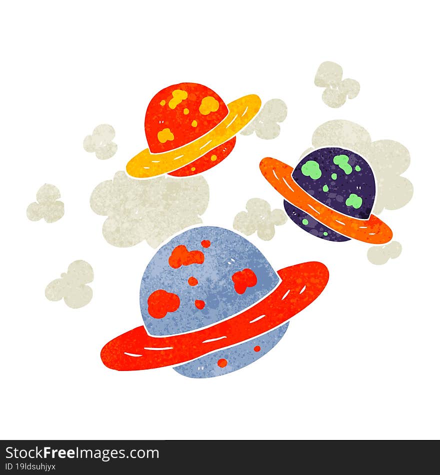 freehand retro cartoon planets