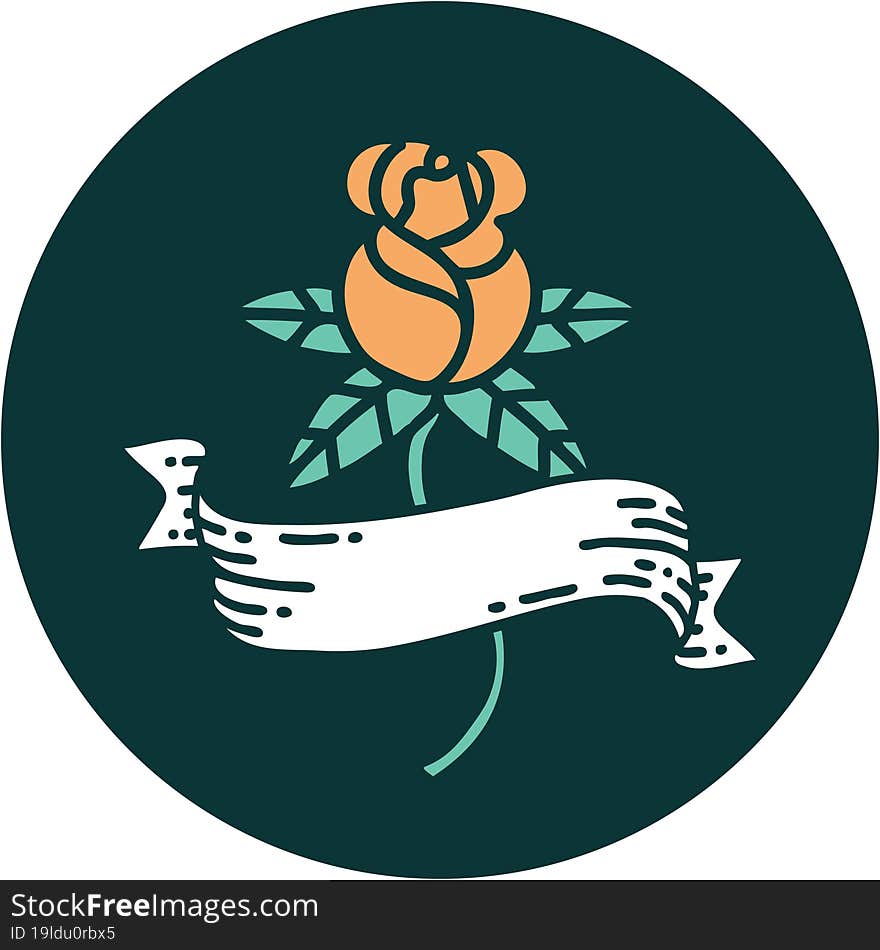 Tattoo Style Icon Of A Rose And Banner