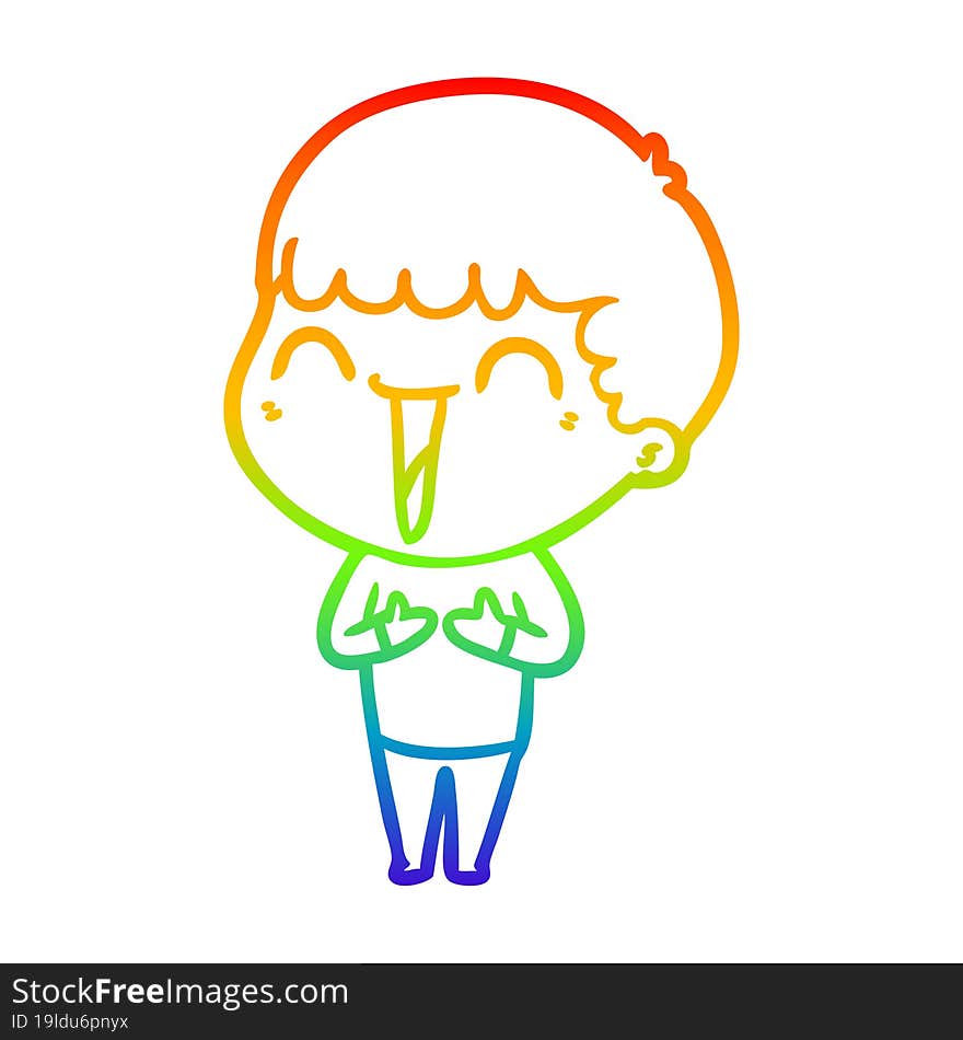 rainbow gradient line drawing of a cartoon happy man