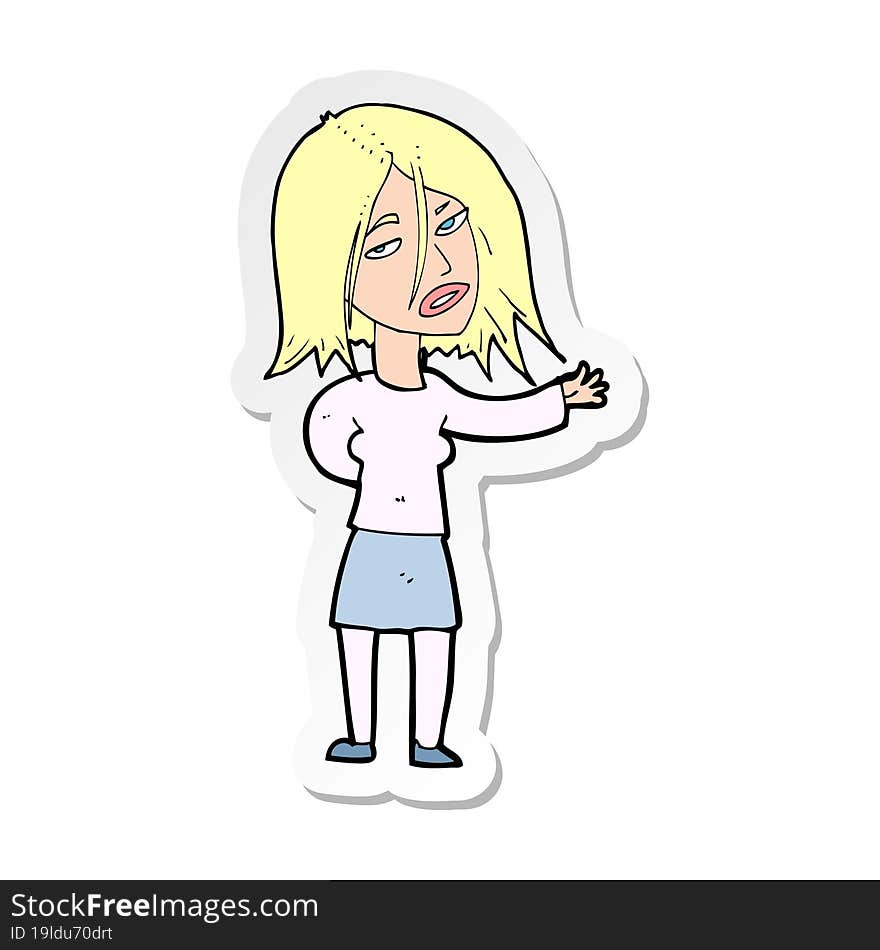 sticker of a cartoon unhappy woman