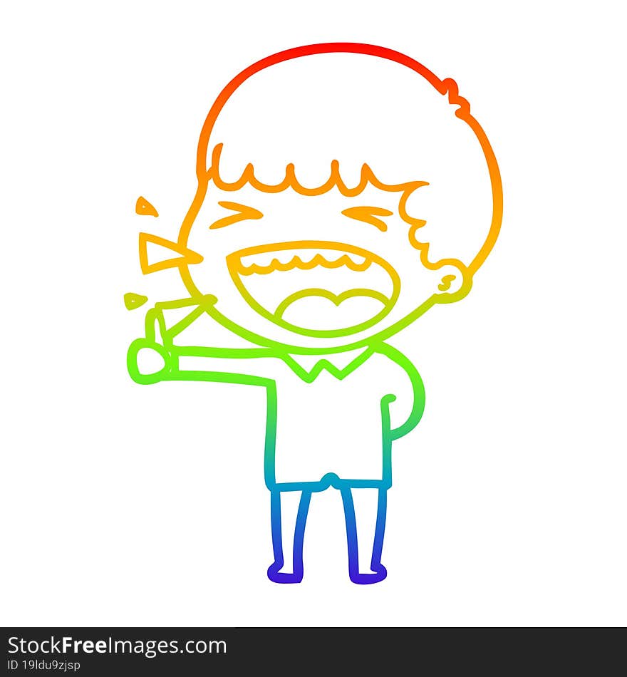 rainbow gradient line drawing of a cartoon laughing man