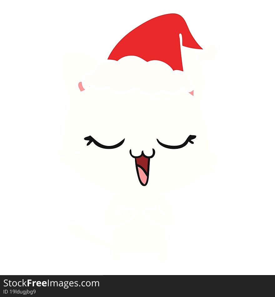 happy flat color illustration of a cat wearing santa hat