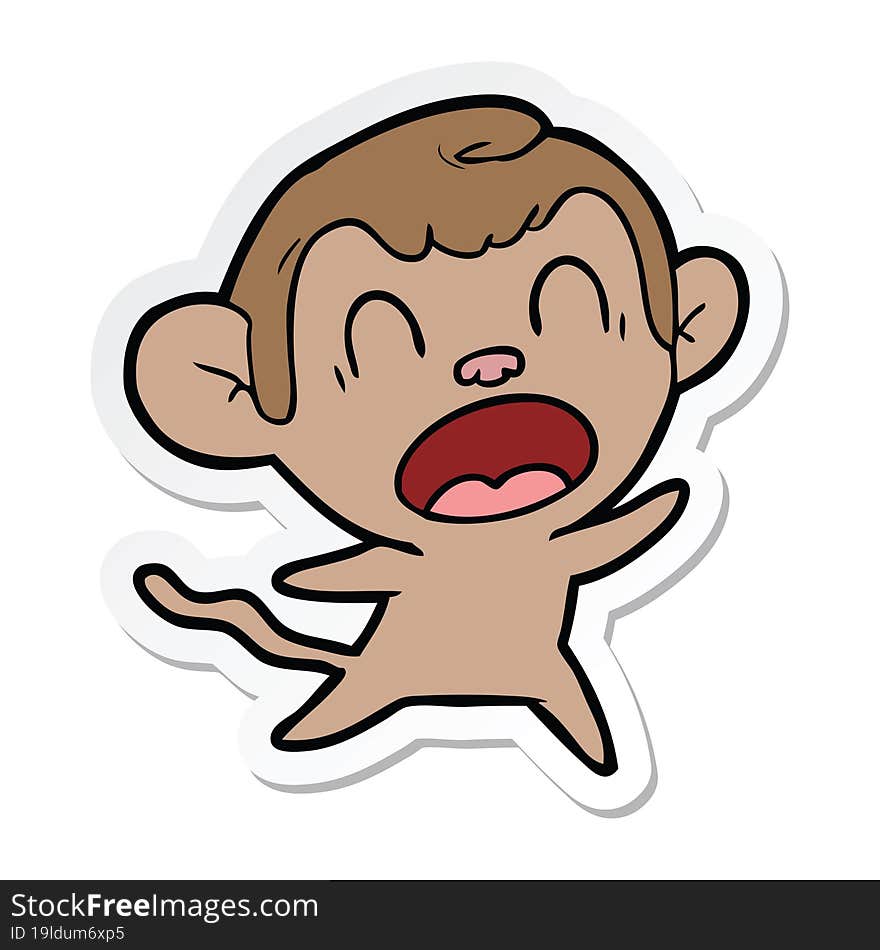 sticker of a shouting cartoon monkey