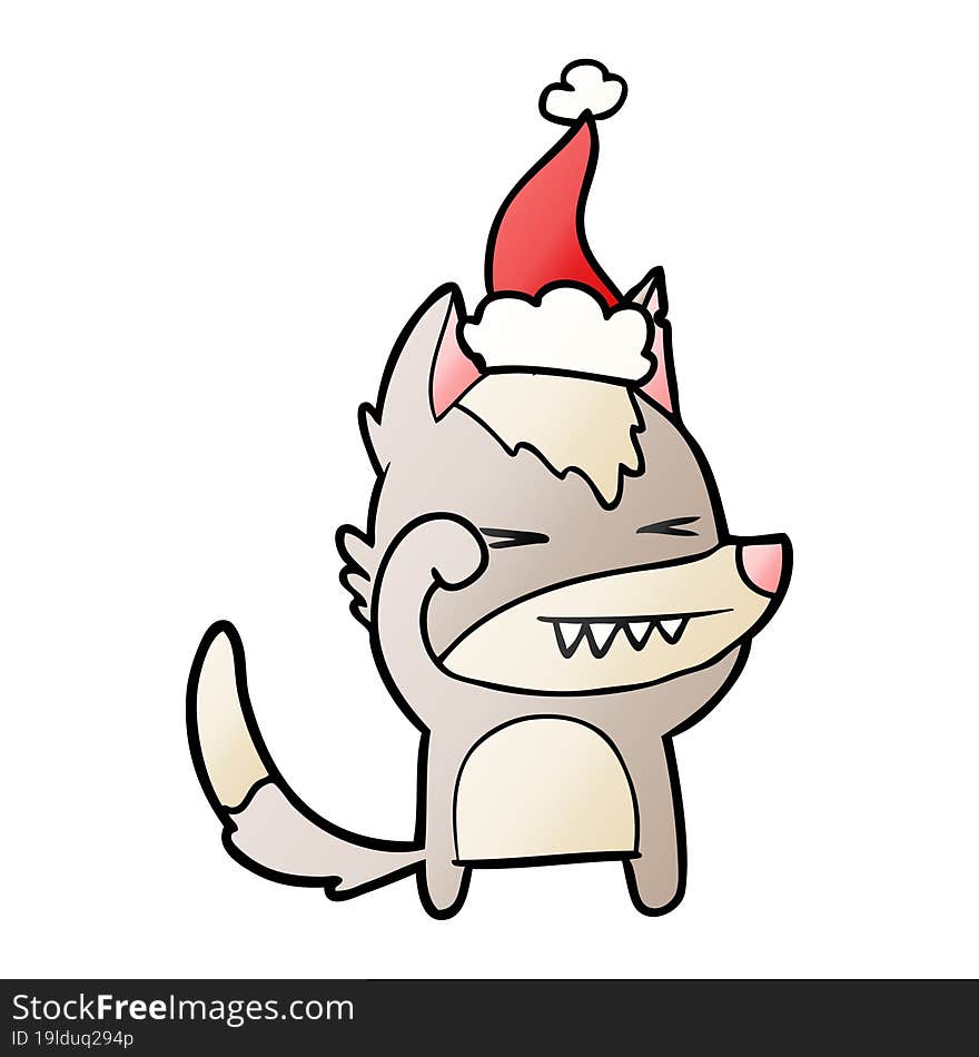 tired wolf gradient cartoon of a wearing santa hat