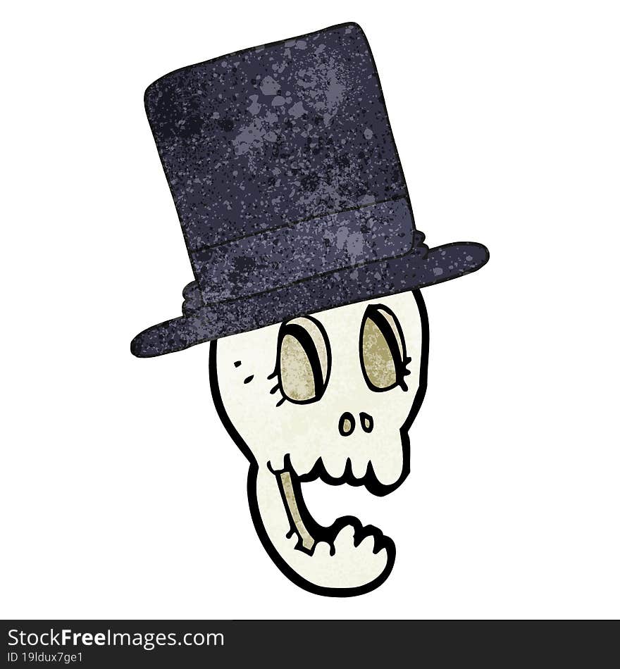 textured cartoon skull wearing top hat