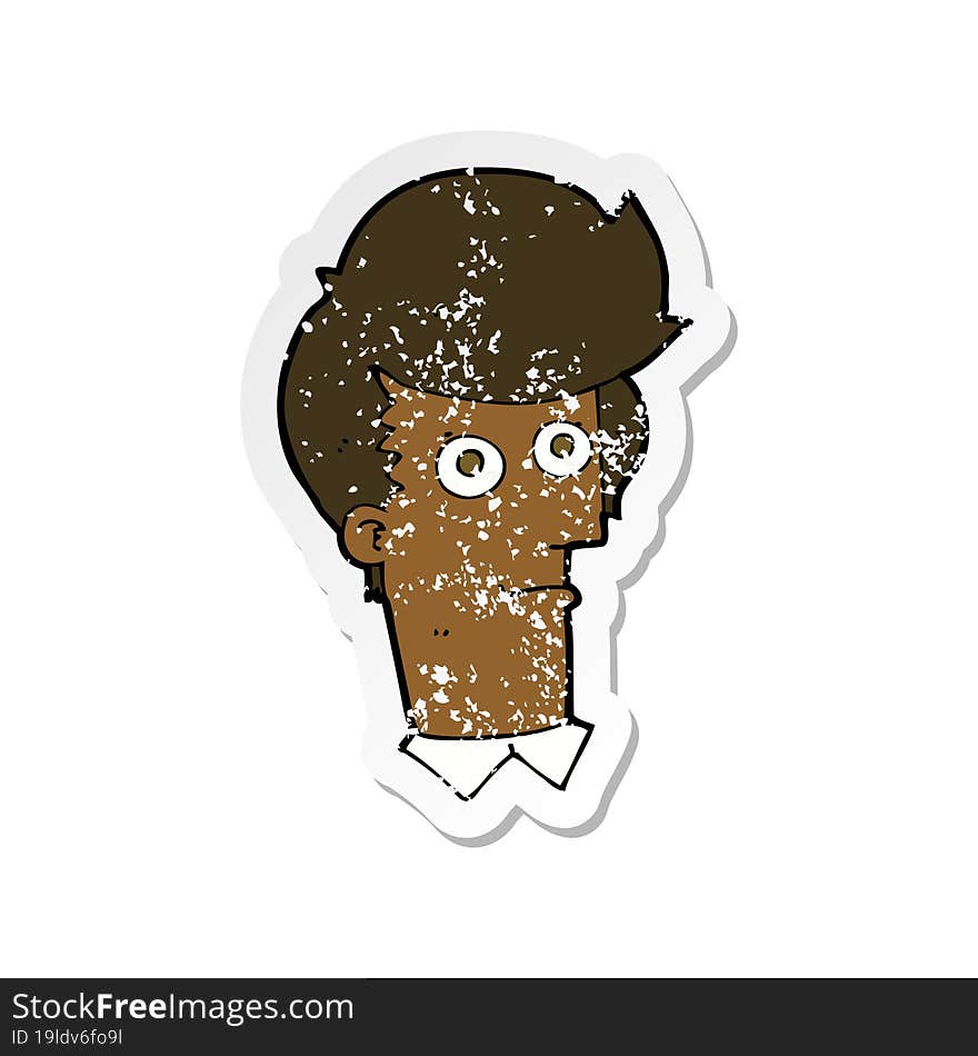 retro distressed sticker of a cartoon staring face