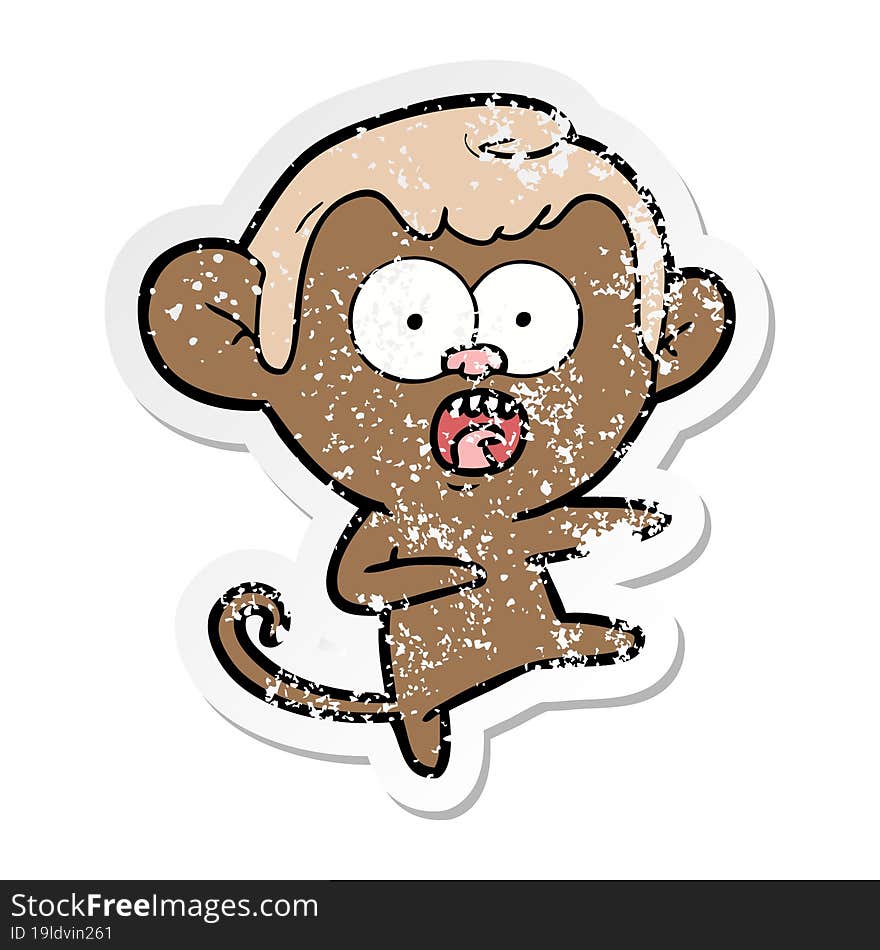 distressed sticker of a cartoon shocked monkey