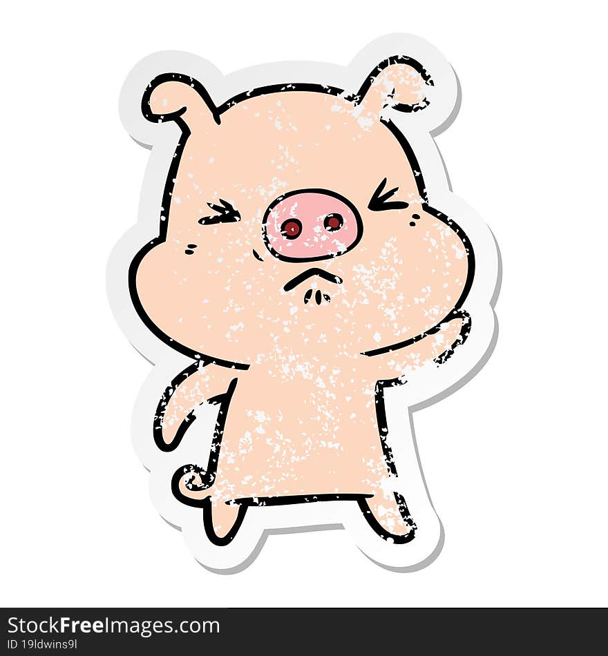 distressed sticker of a cartoon grumpy pig