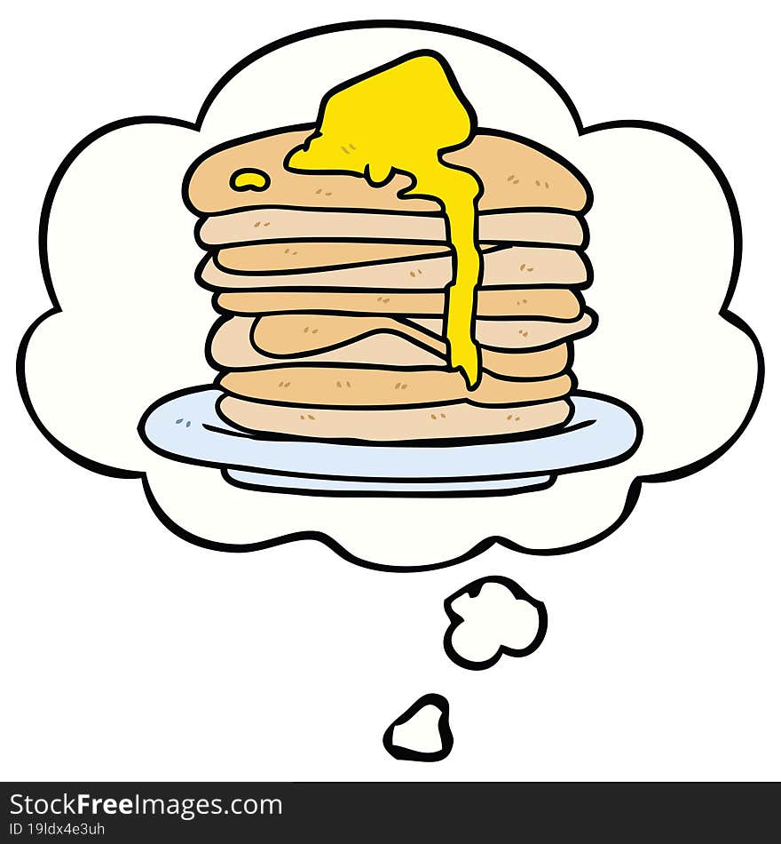 cartoon stack of pancakes and thought bubble