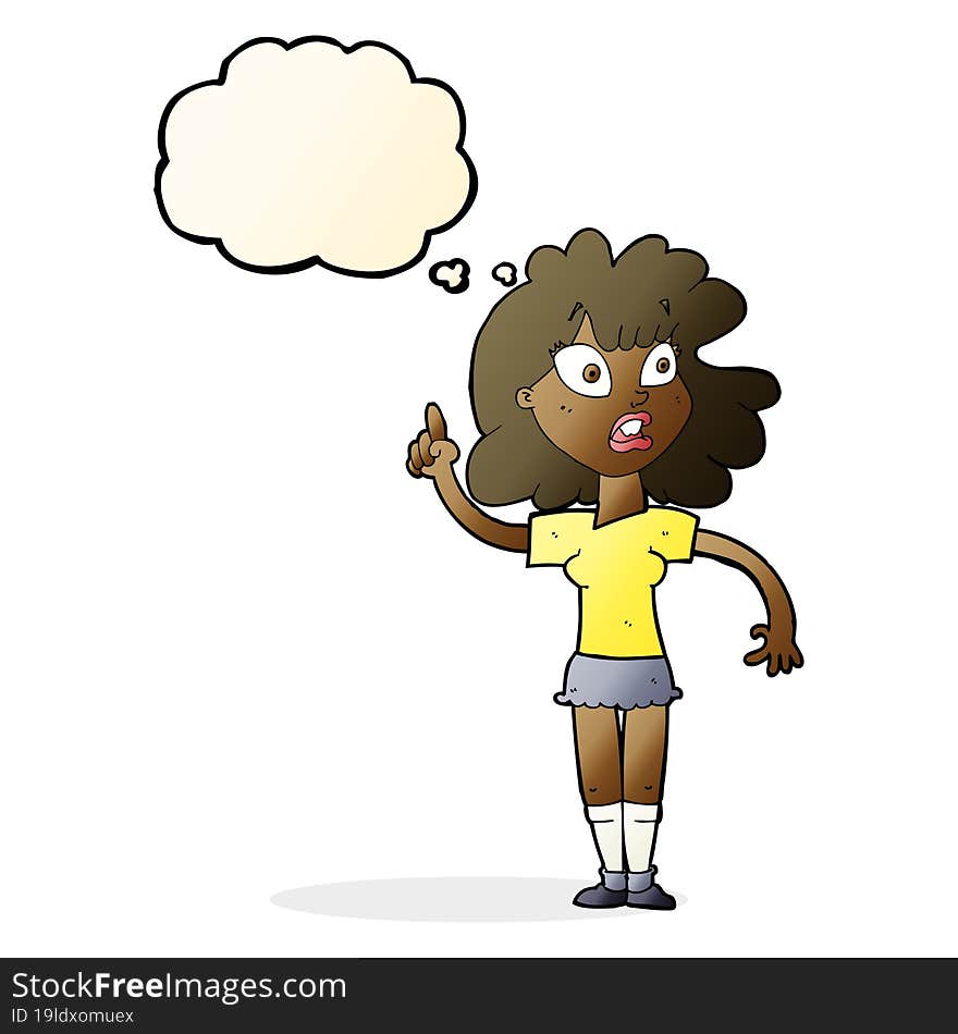 cartoon woman making point with thought bubble