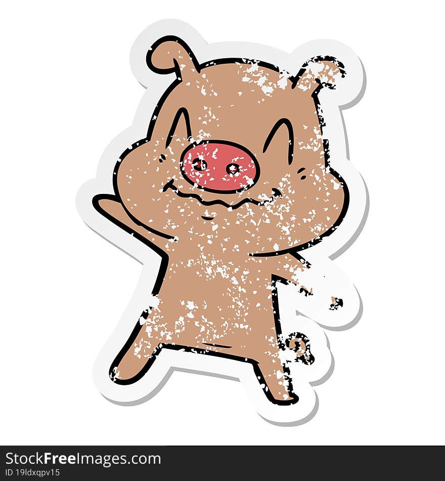 distressed sticker of a nervous cartoon pig