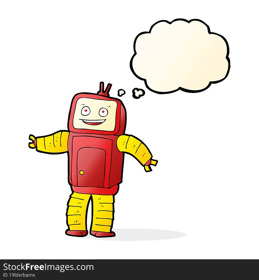 cartoon funny robot with thought bubble