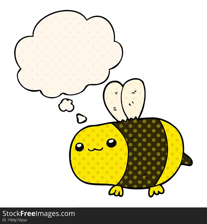 cartoon bee with thought bubble in comic book style