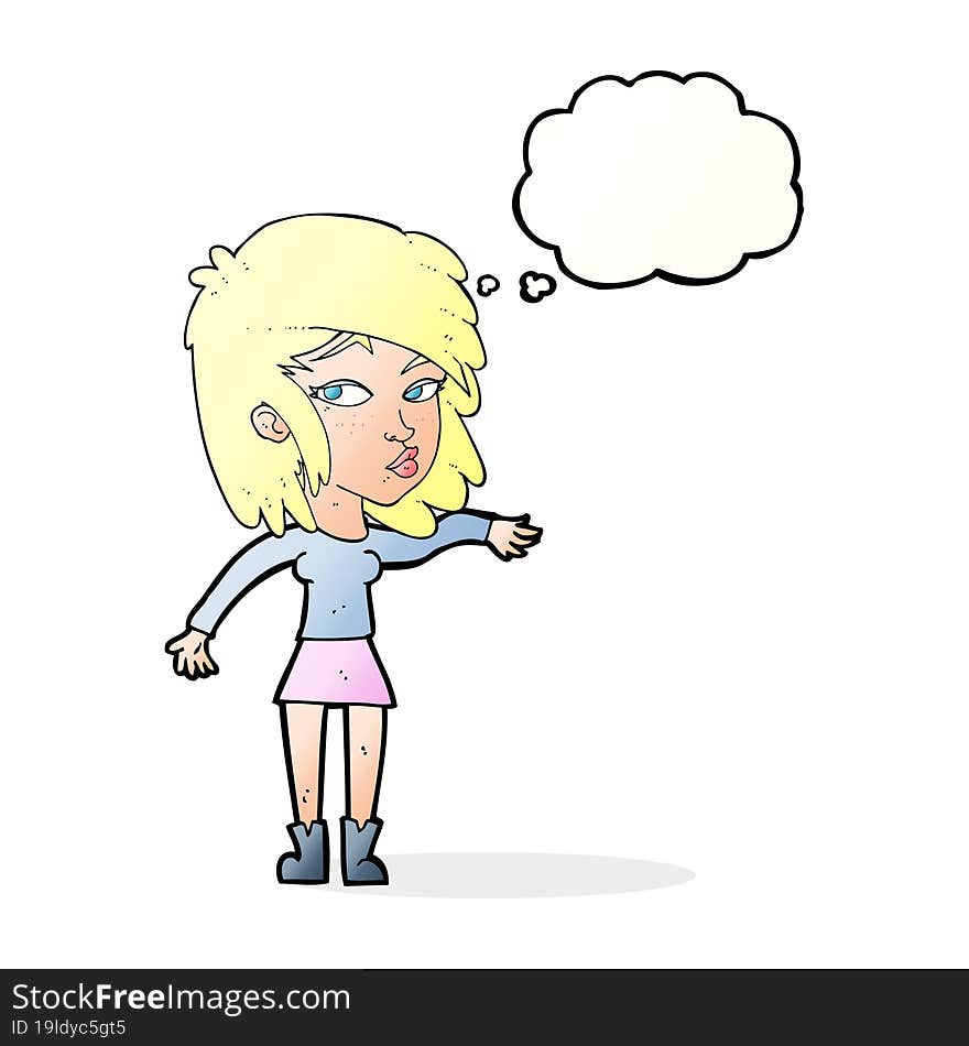 Cartoon Woman Playing It Cool With Thought Bubble