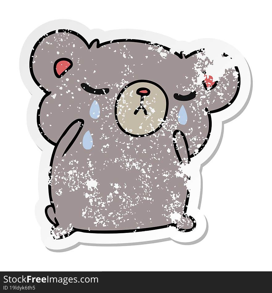 freehand drawn distressed sticker cartoon of a cute crying bear