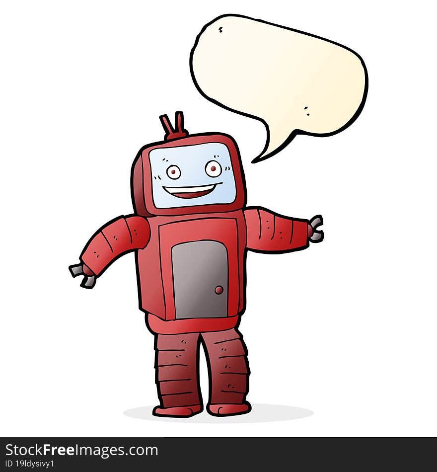 cartoon funny robot with speech bubble