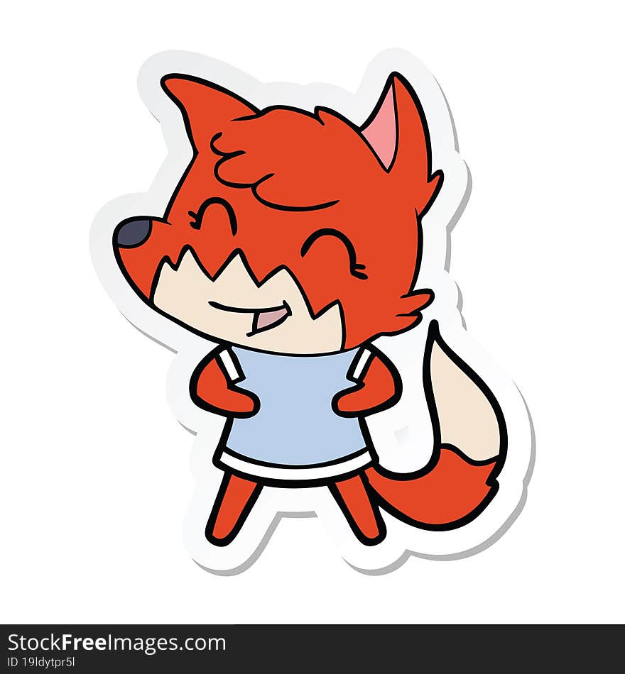 sticker of a happy cartoon fox