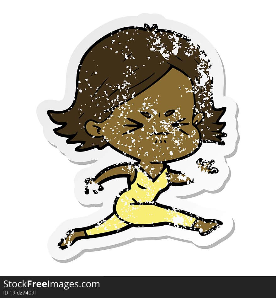 distressed sticker of a cartoon angry woman