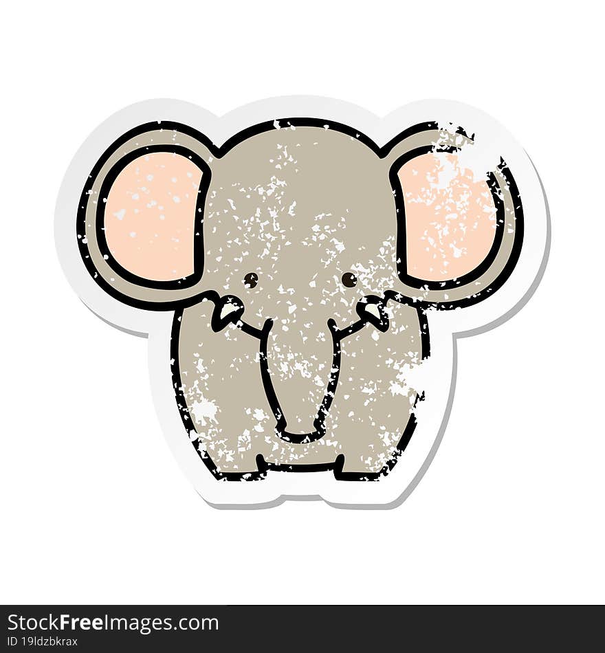 distressed sticker of a quirky hand drawn cartoon elephant