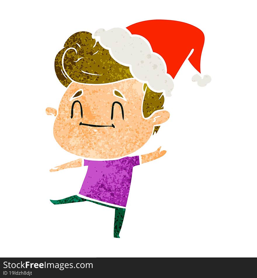 happy retro cartoon of a man wearing santa hat