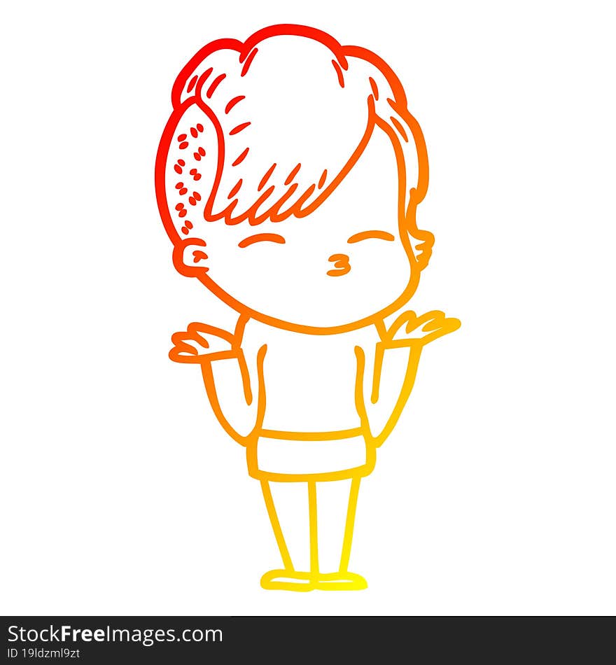 warm gradient line drawing cartoon girl shrugging shoulders