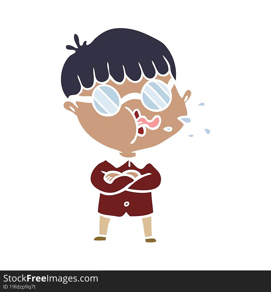 flat color style cartoon boy wearing spectacles