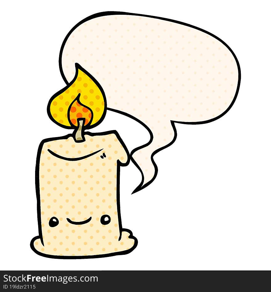 cartoon candle and speech bubble in comic book style