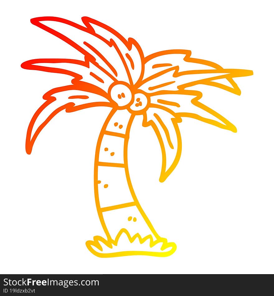 Warm Gradient Line Drawing Cartoon Palm Tree