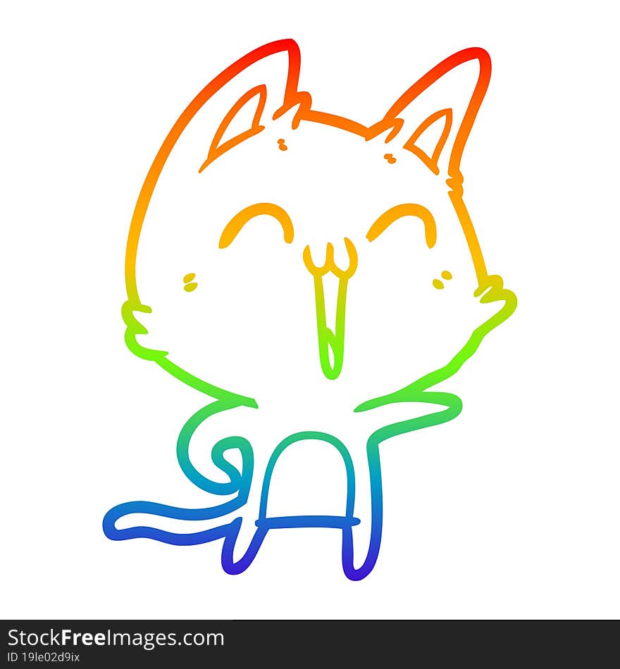 rainbow gradient line drawing of a happy cartoon cat