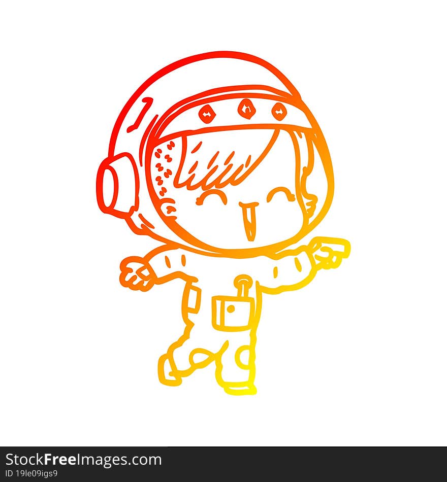 warm gradient line drawing happy cartoon space girl