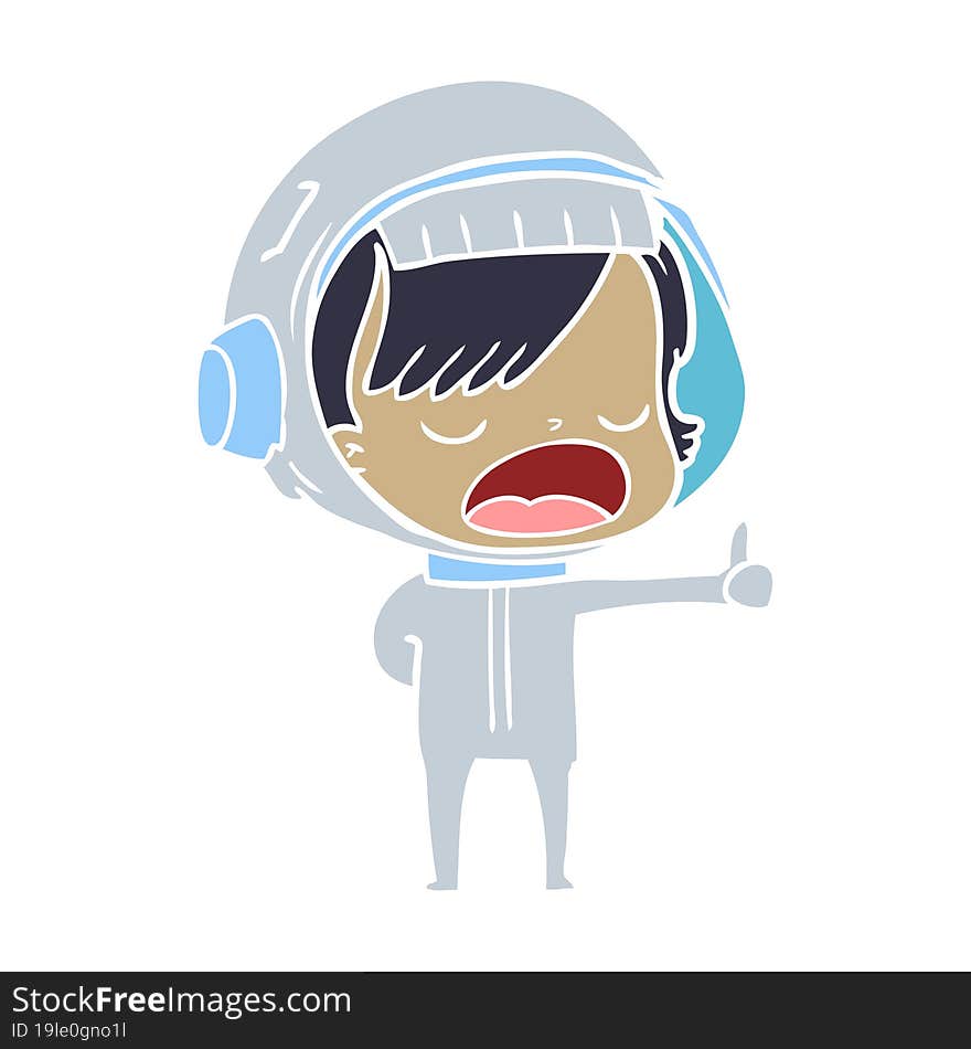 flat color style cartoon astronaut woman explaining